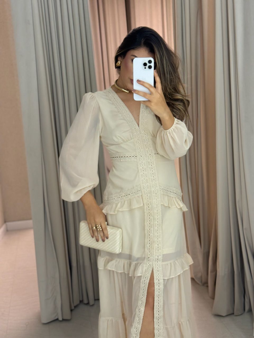 VESTIDO MAGALI LONGO AREIA