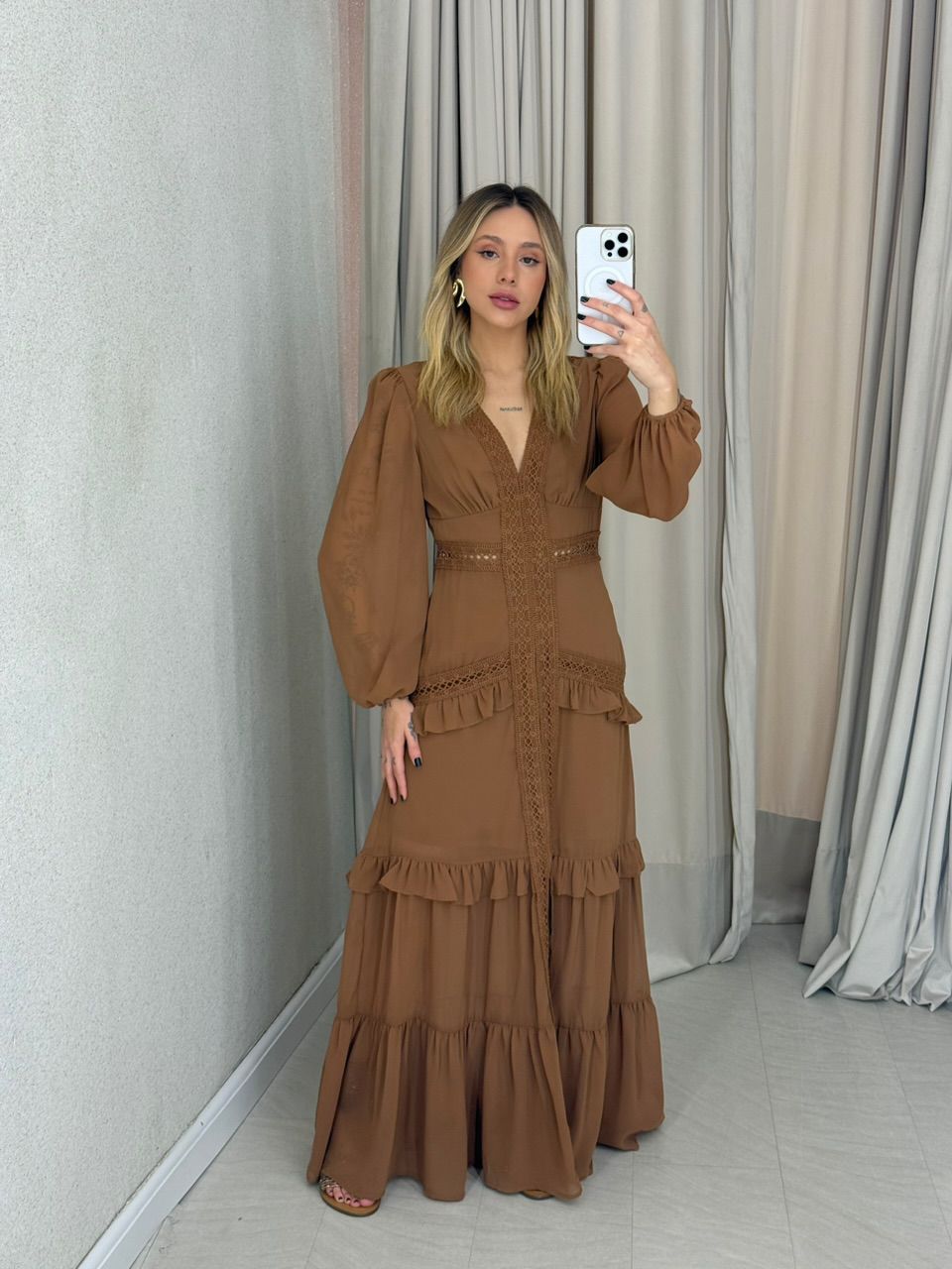 VESTIDO MAGALI LONGO MARROM