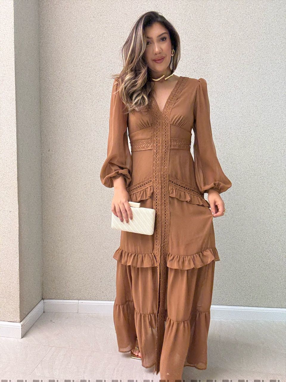 VESTIDO MAGALI LONGO MARROM