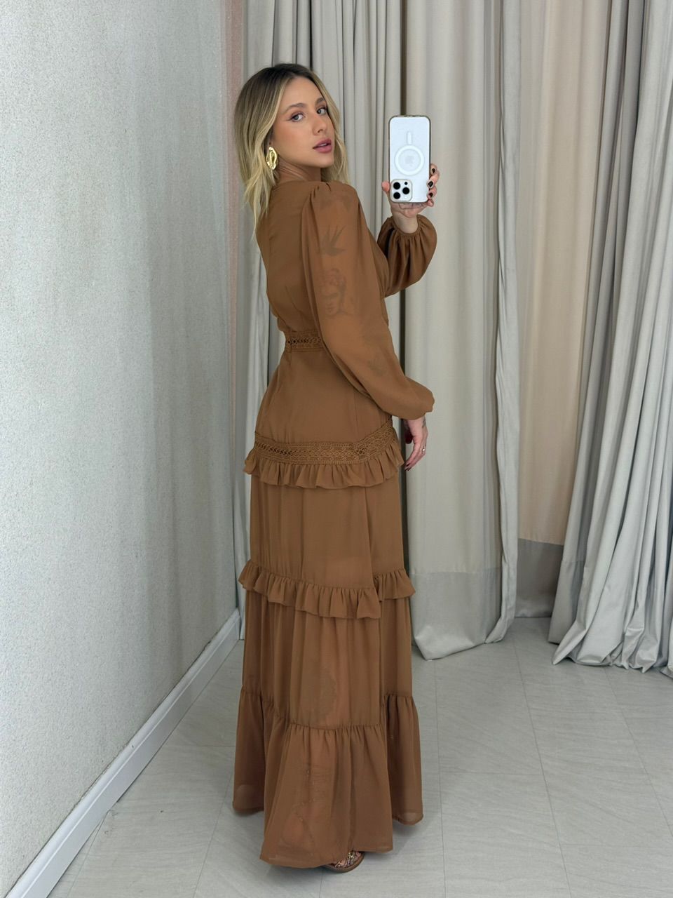 VESTIDO MAGALI LONGO MARROM