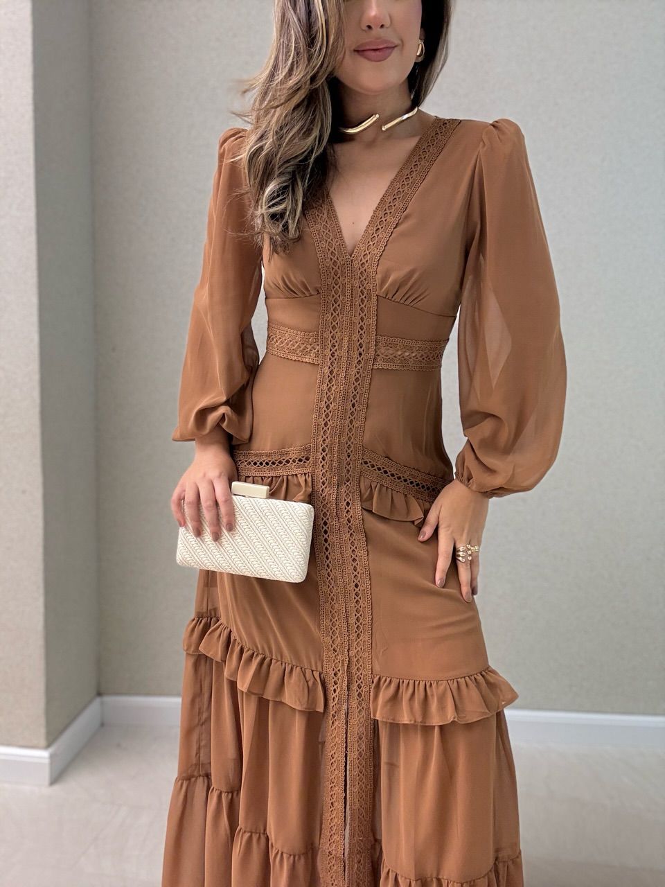VESTIDO MAGALI LONGO MARROM