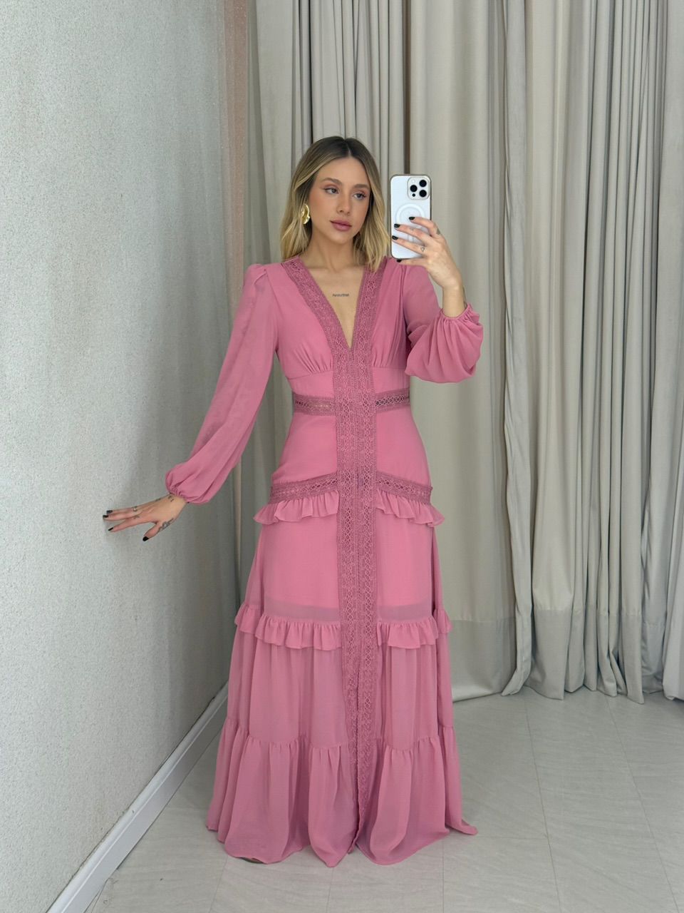 VESTIDO MAGALI LONGO ROSA