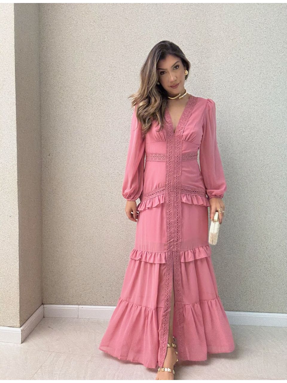 VESTIDO MAGALI LONGO ROSA