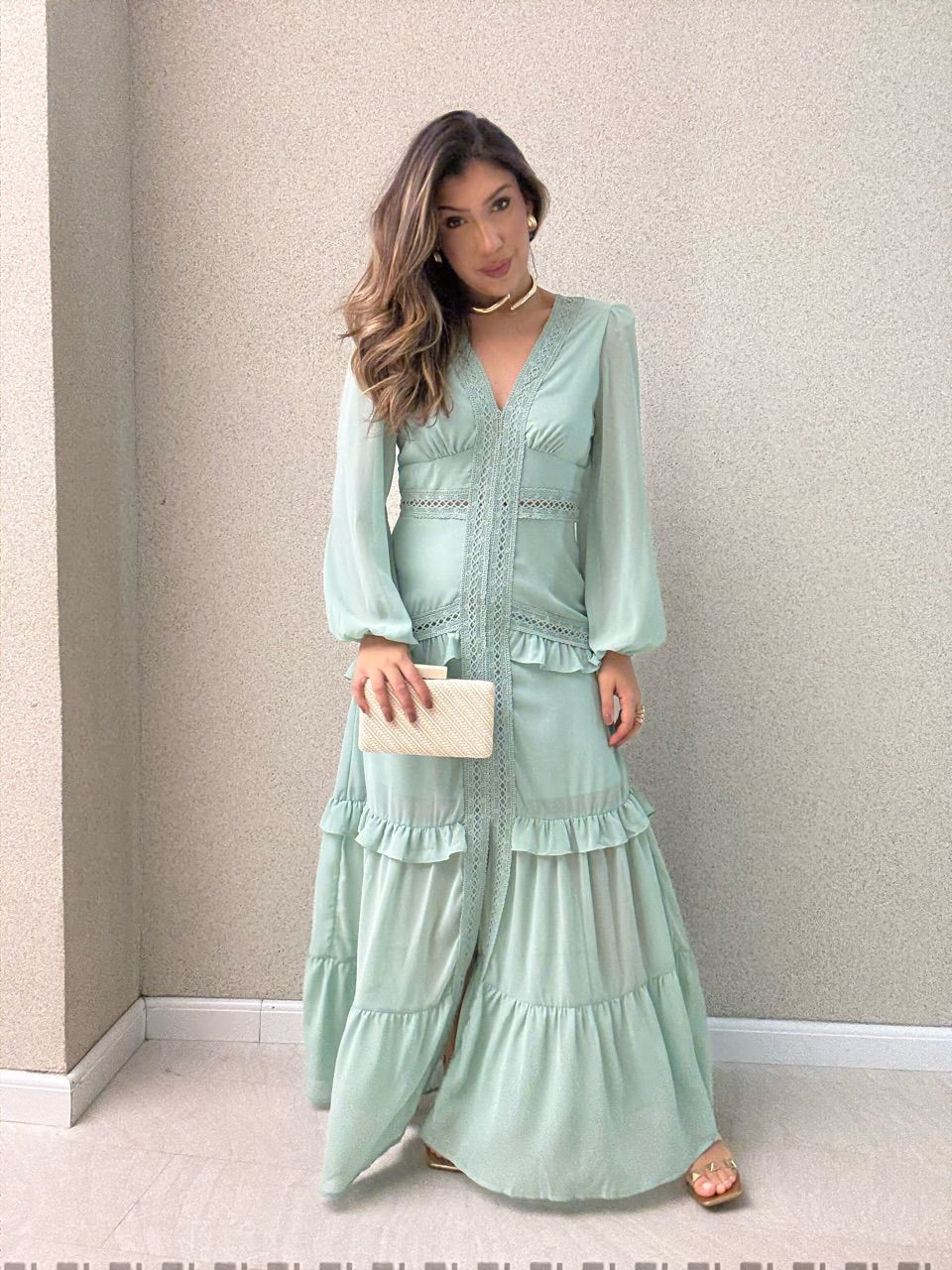VESTIDO MAGALI LONGO VERDE - 0066410014 - CAROLLA FERRARO