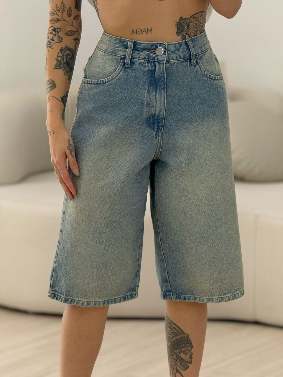 BERMUDA BEATRIZ WIDE JEANS - 0067440122 - CAROLLA FERRARO
