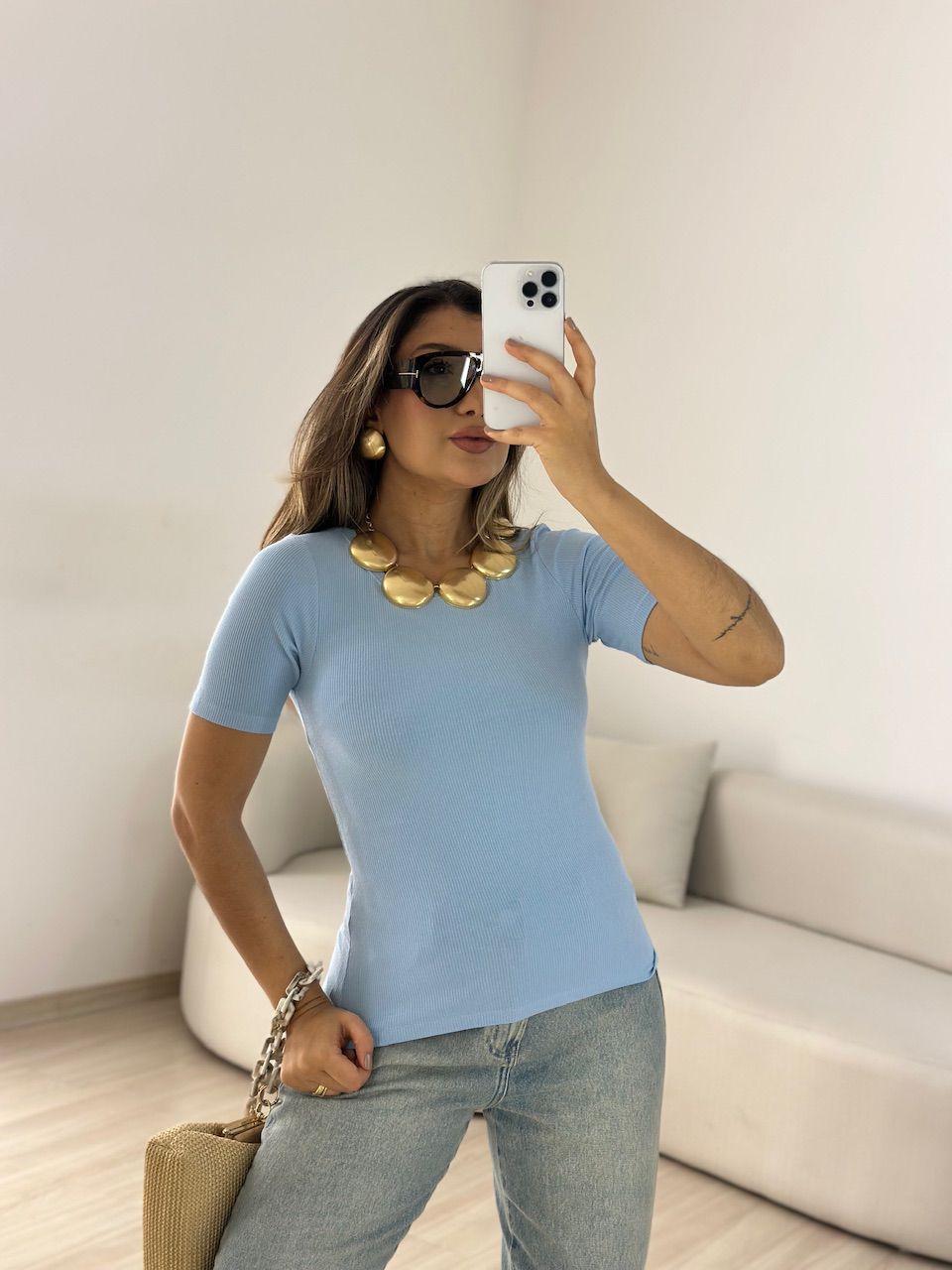 BLUSA ANANDA BASIC AZUL - 0067410109 - CAROLLA FERRARO