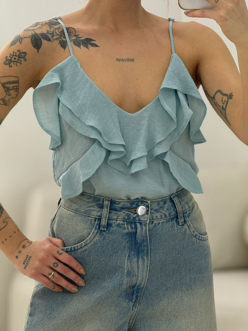 BLUSA TAIS ALÇA AZUL - 0067420109 - CAROLLA FERRARO