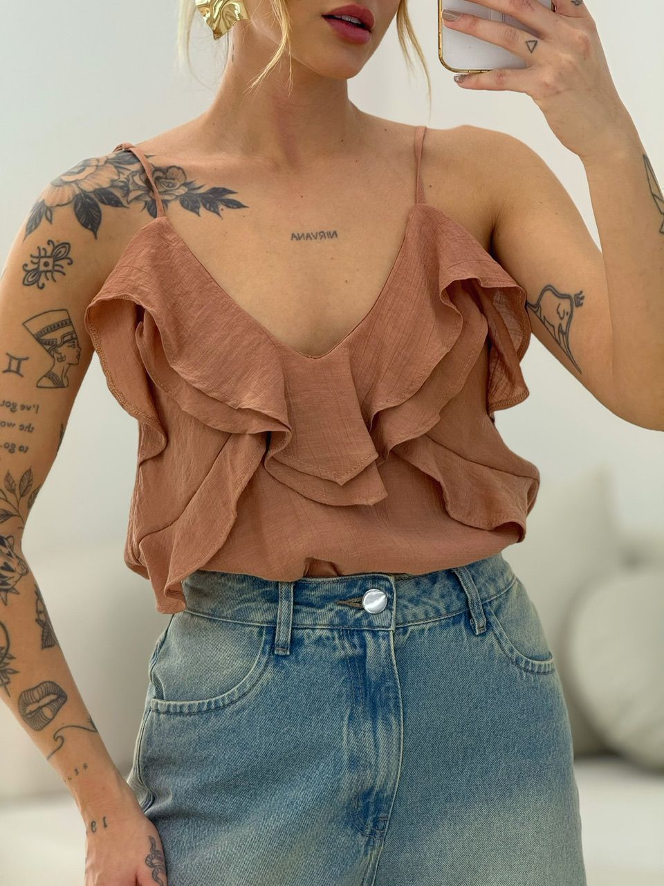 BLUSA TAIS ALÇA CAPUCCINO - 0067420125 - CAROLLA FERRARO