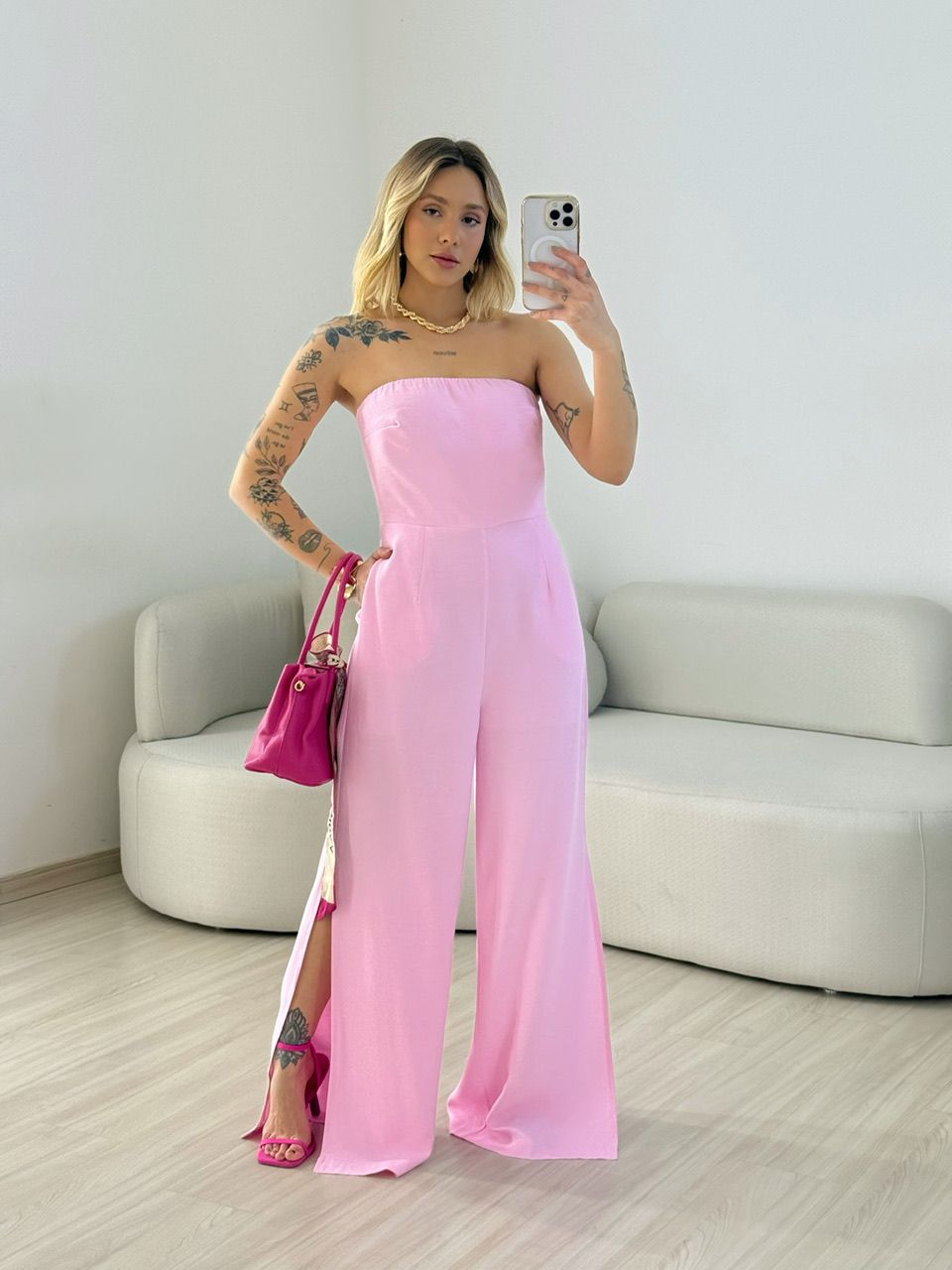 MACACÃO LEILA TOMARA QUE CAIA ROSA - 0067360031 - CAROLLA FERRARO