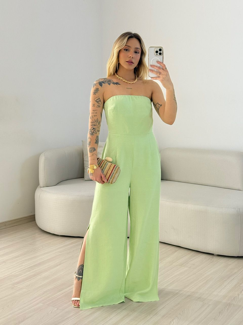 MACACÃO LEILA TOMARA QUE CAIA VERDE - 0067360014 - CAROLLA FERRARO
