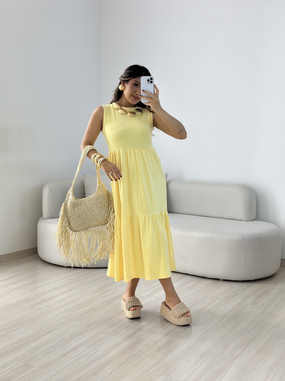 VESTIDO GILDA CAVADO Amarelo - 0059440111 - CAROLLA FERRARO