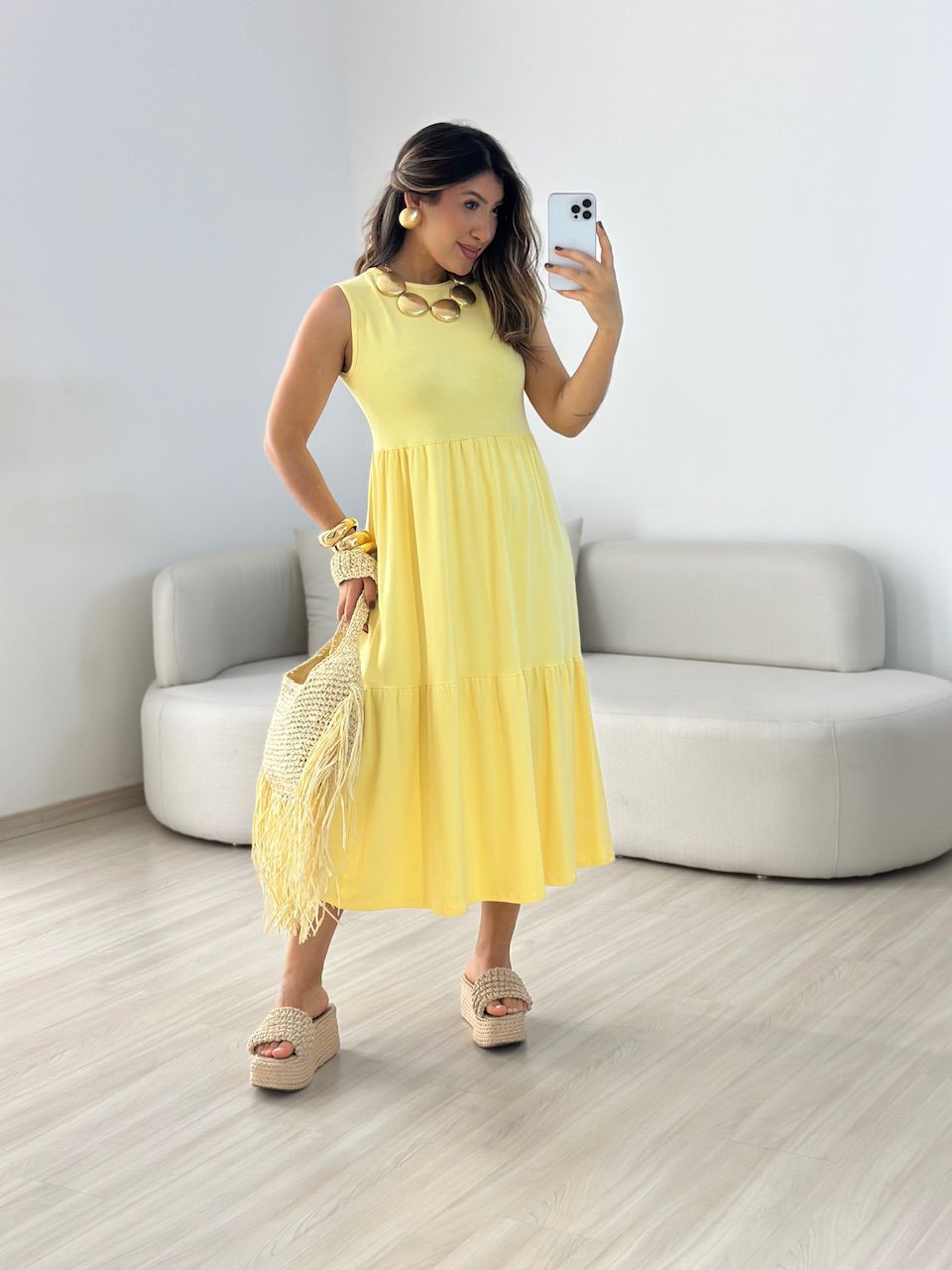 VESTIDO GILDA CAVADO Amarelo