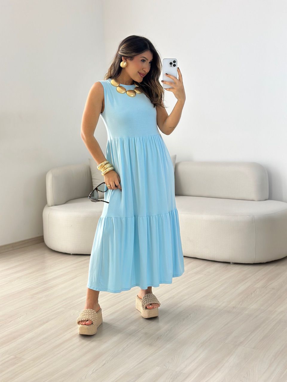 VESTIDO GILDA CAVADO azul