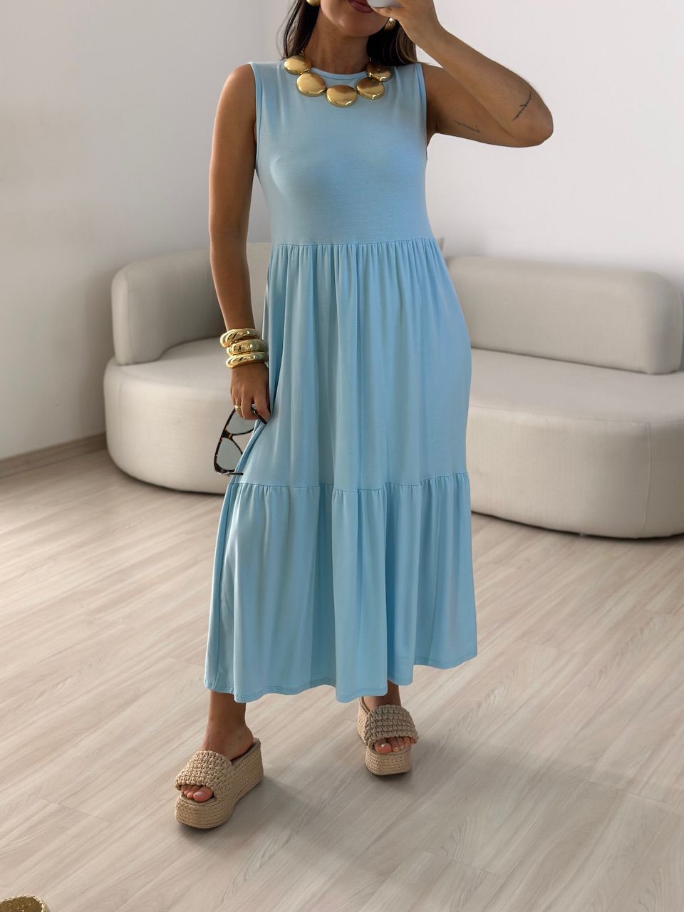 VESTIDO GILDA CAVADO azul