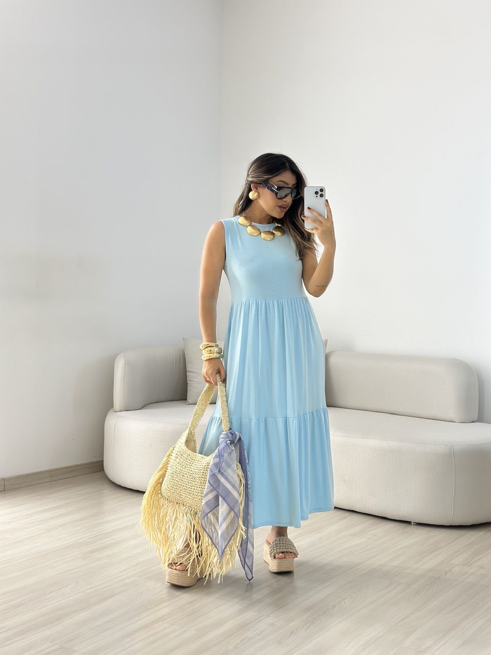 VESTIDO GILDA CAVADO azul