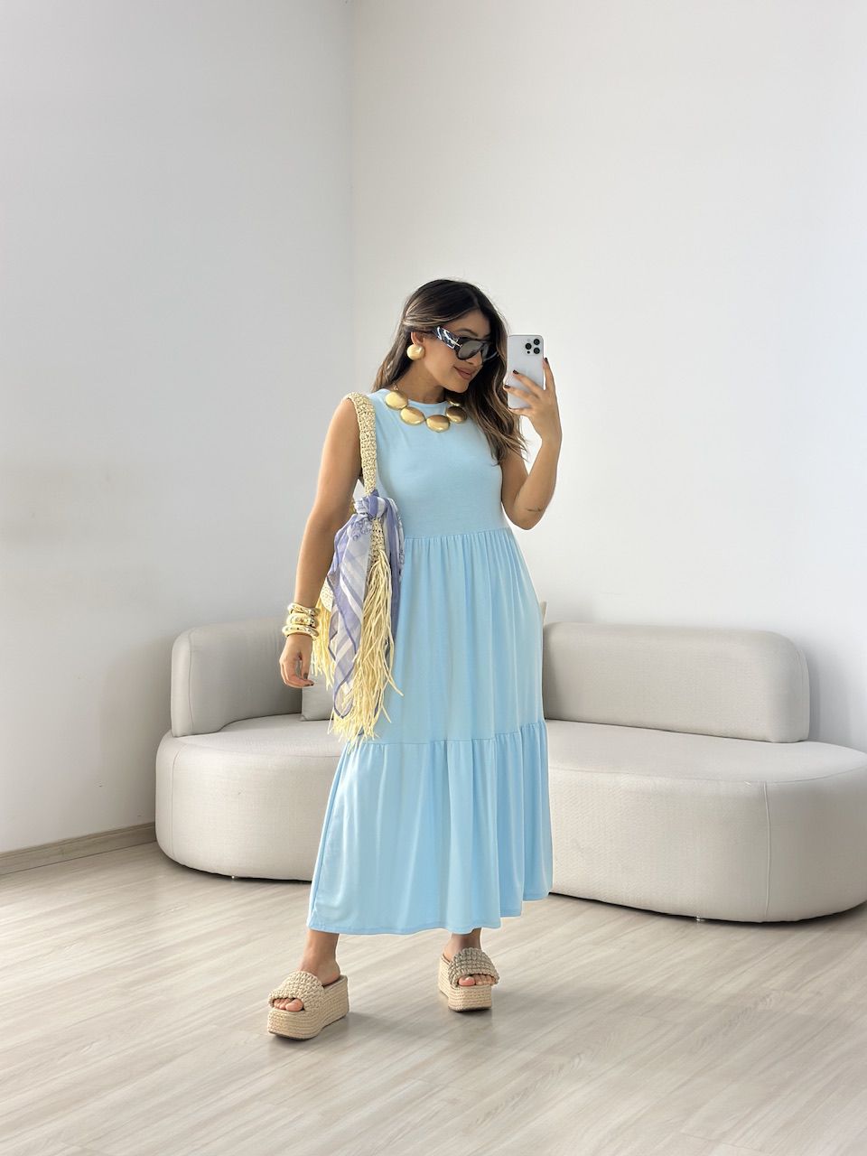 VESTIDO GILDA CAVADO azul