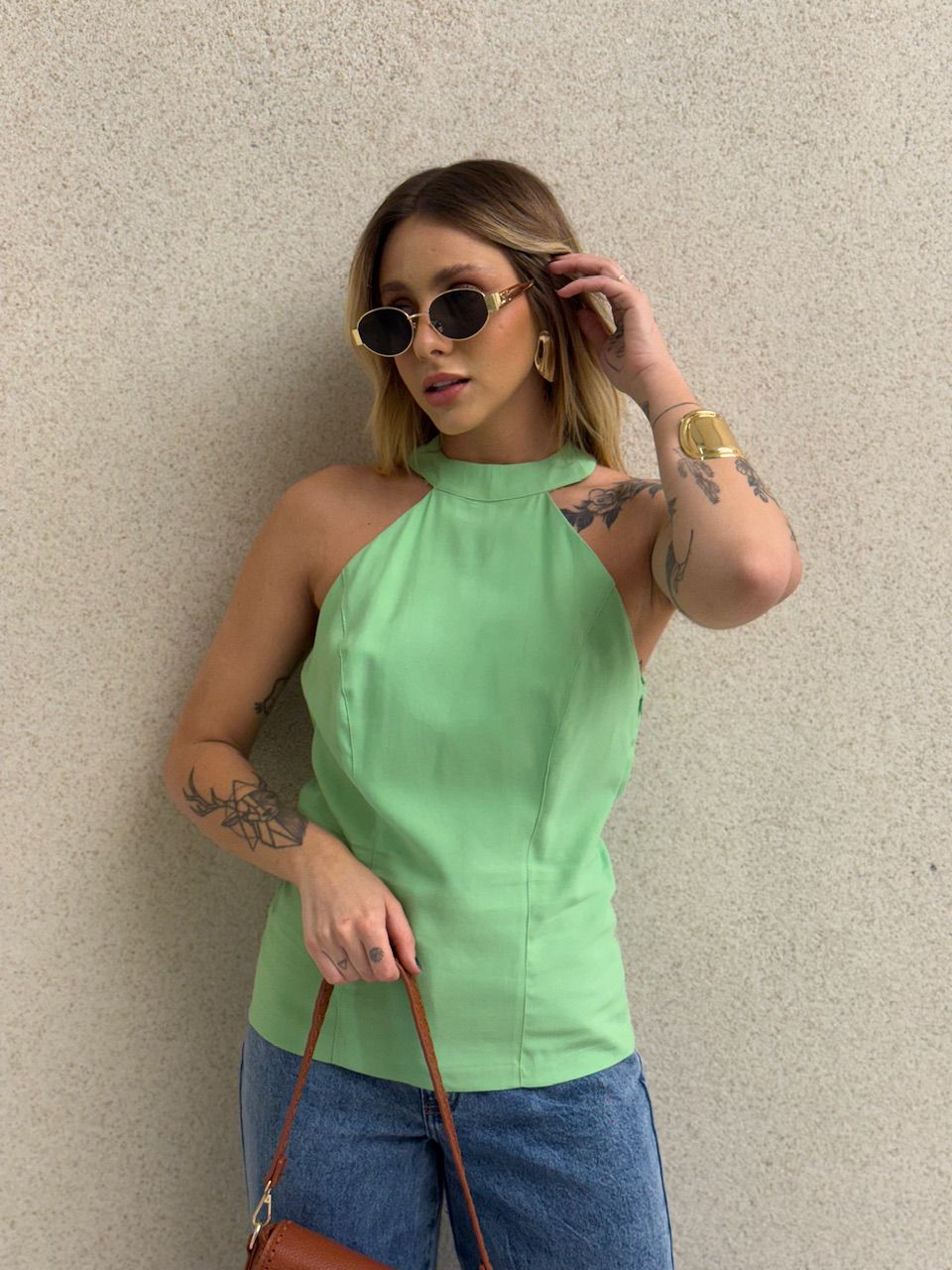 BLUSA LEONORA FRENTE ÚNICA VERDE - 0069010014 - CAROLLA FERRARO