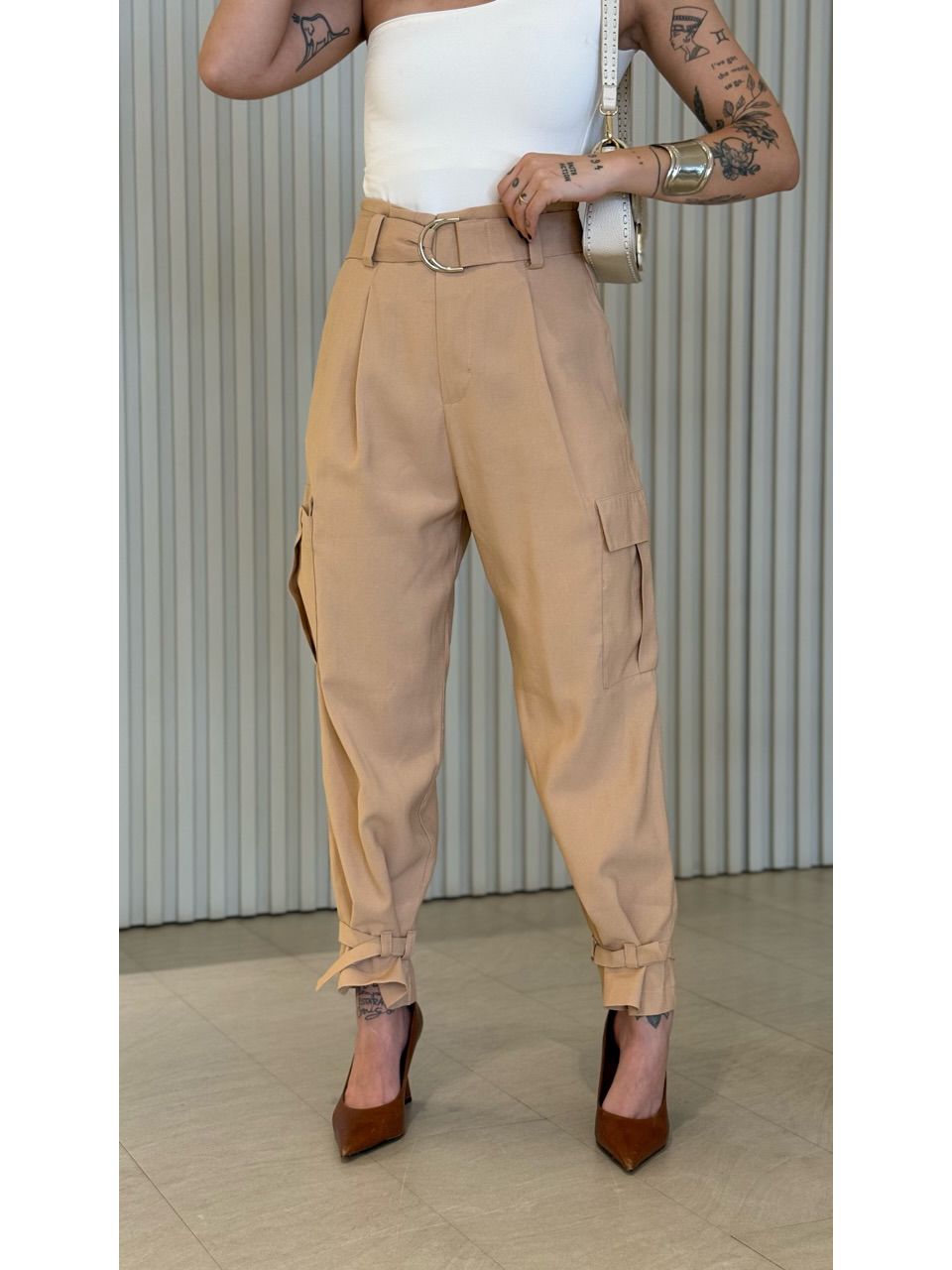 CALÇA SOLANGE CARGO NUDE