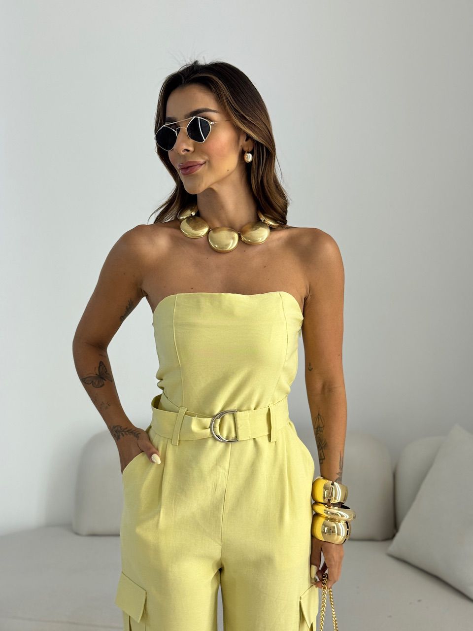 MACACÃO DALILA TOMARA QUE CAIA YELLOW BUTTER