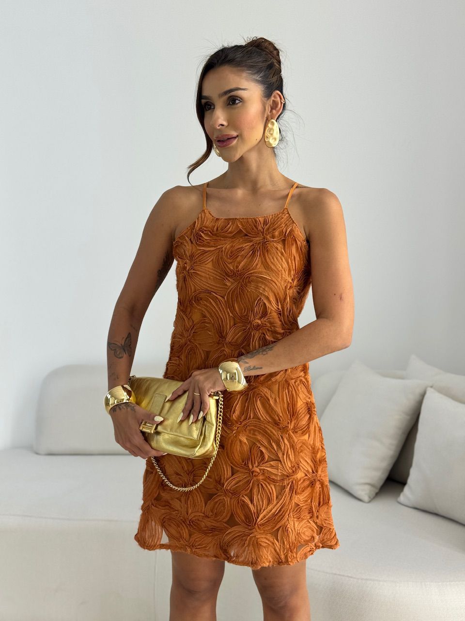 VESTIDO FRIDA FLORES CARAMELO