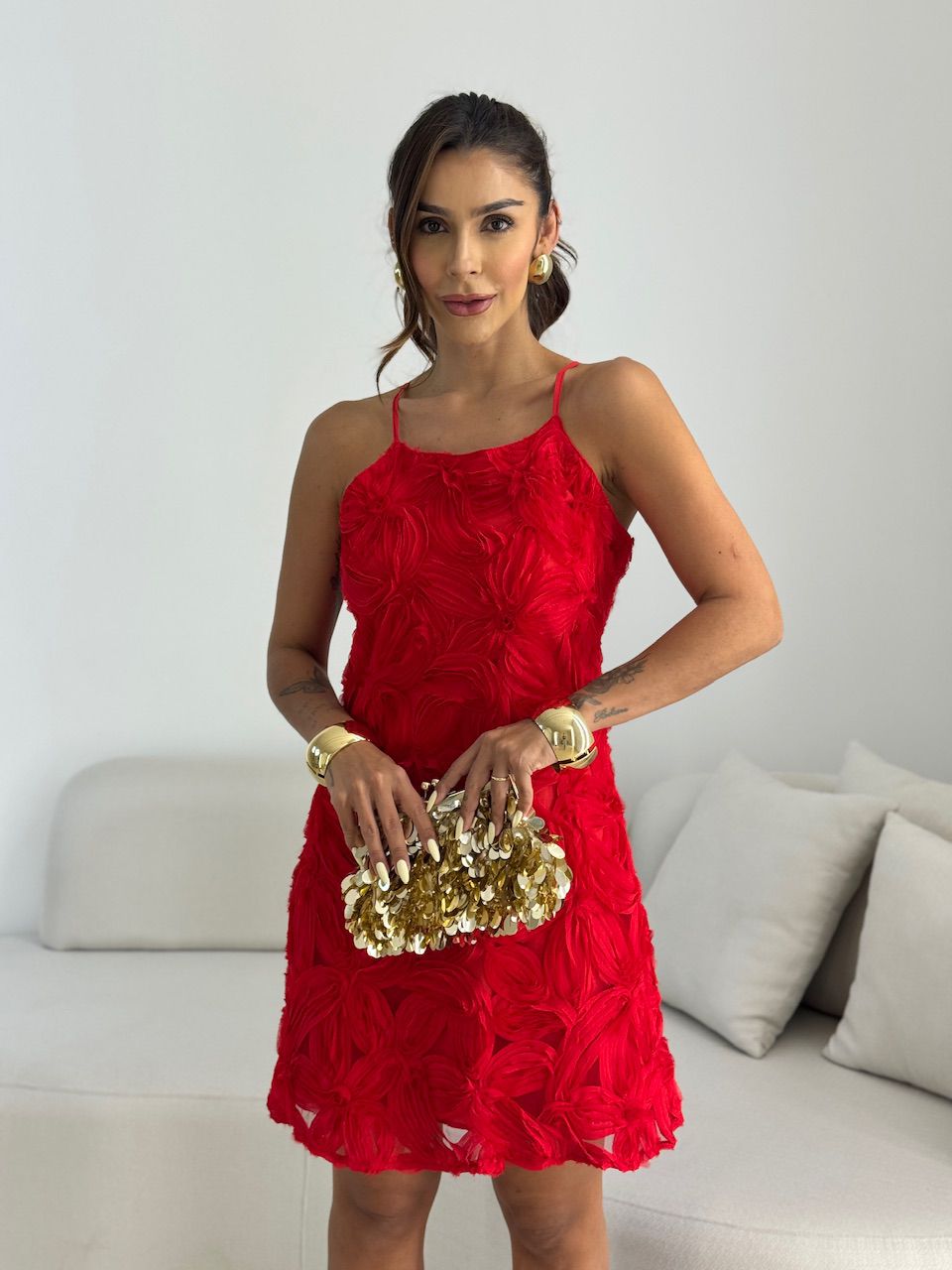 VESTIDO FRIDA FLORES VERMELHO
