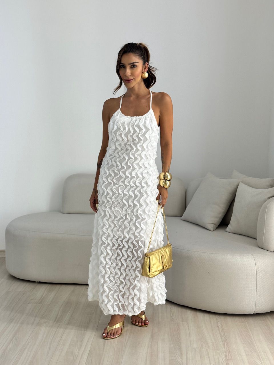 VESTIDO MATILDA TEXTURIZADO OFF - 0069030326 - CAROLLA FERRARO