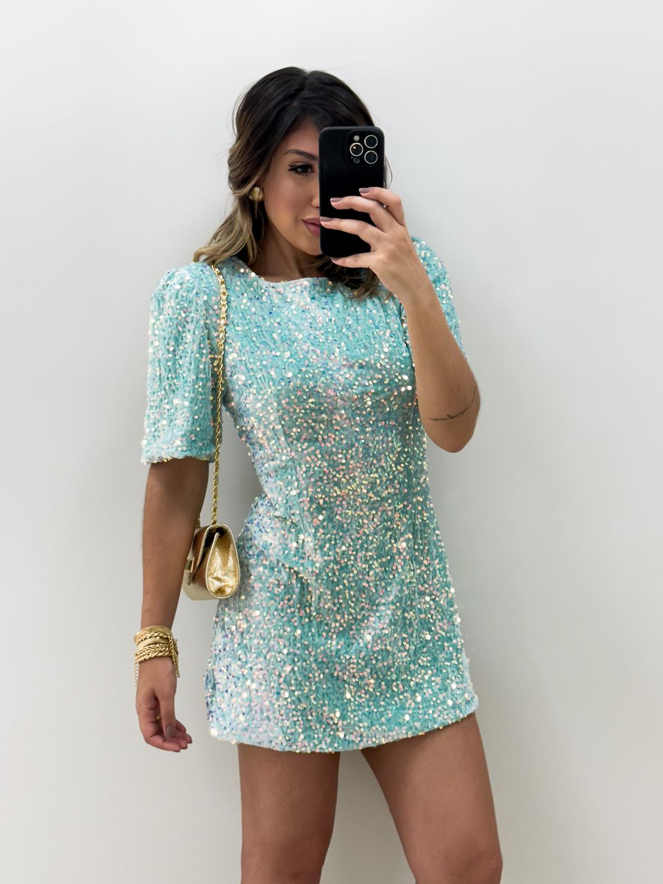 VESTIDO GIOVANA PAETÊ VERDE - 0045350014 - CAROLLA FERRARO