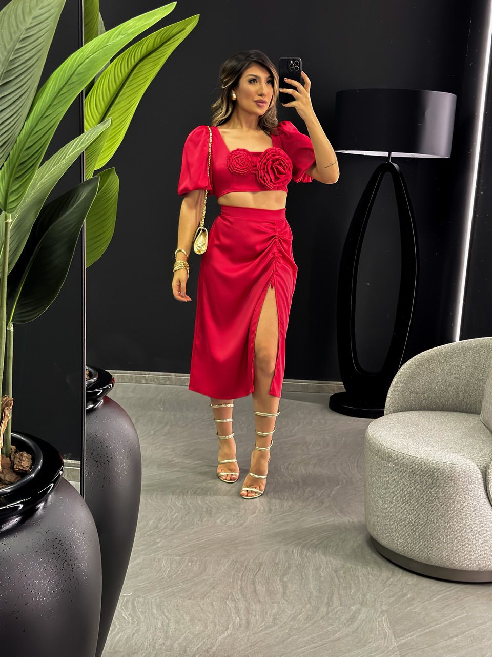 CONJUNTO ALANA TOP FLOR vermelho - 0045310006 - CAROLLA FERRARO