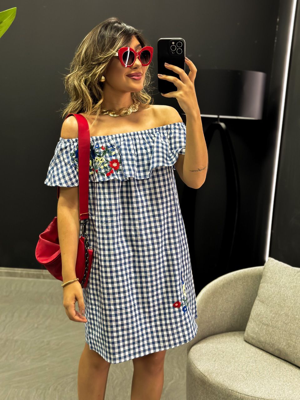VESTIDO MOANA XADREZ AZUL CLARO