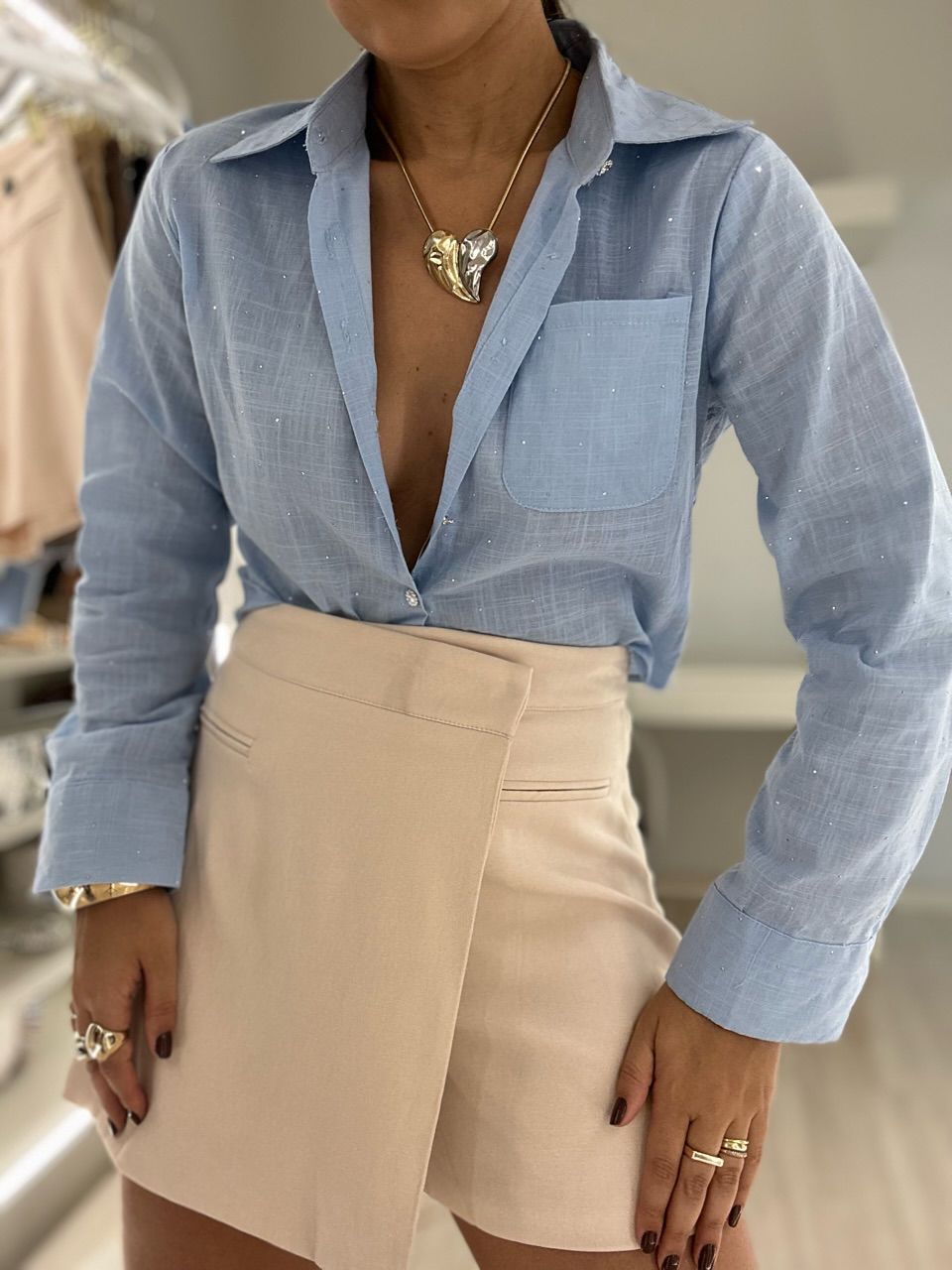 CAMISA BRILHO CROPPED AZUL