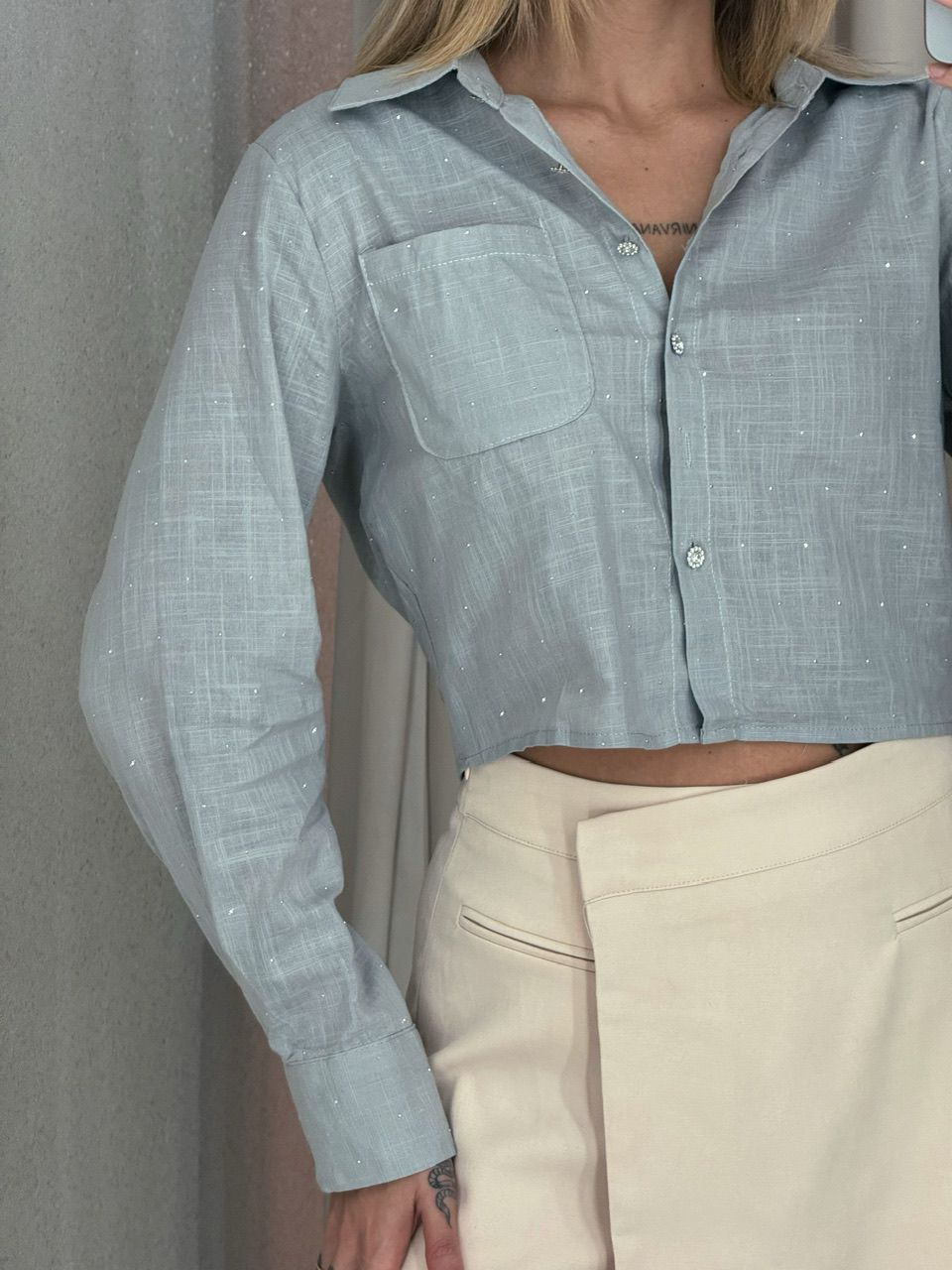 CAMISA BRILHO CROPPED CINZA