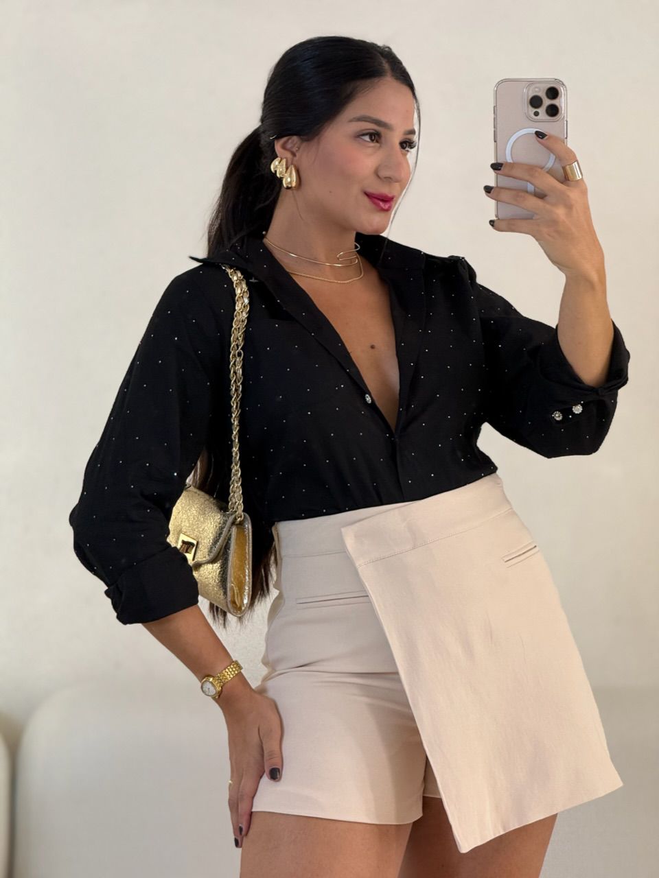 CAMISA BRILHO CROPPED PRETA