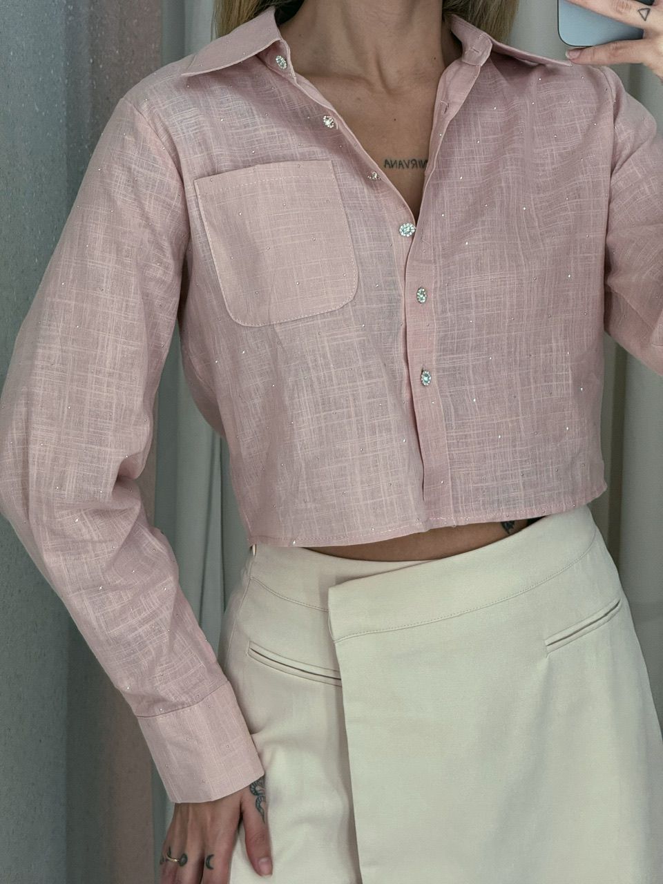 CAMISA BRILHO CROPPED ROSÊ