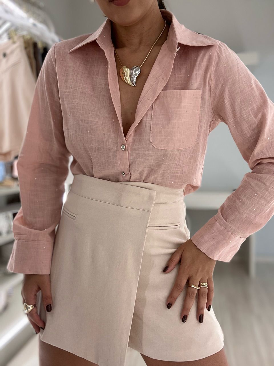 CAMISA BRILHO CROPPED ROSÊ