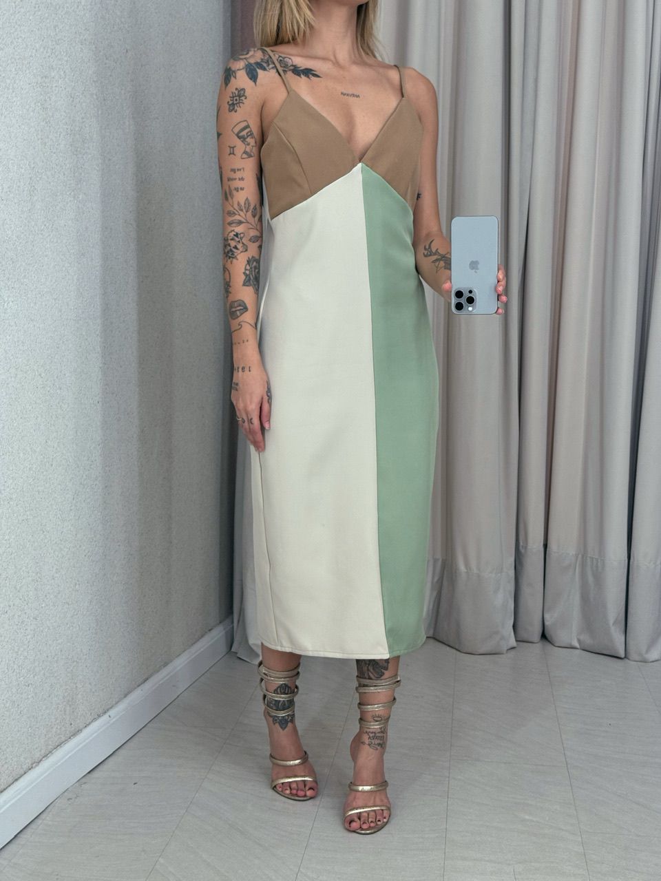 VESTIDO TACIANA ALÇA NUDE/VERDE
