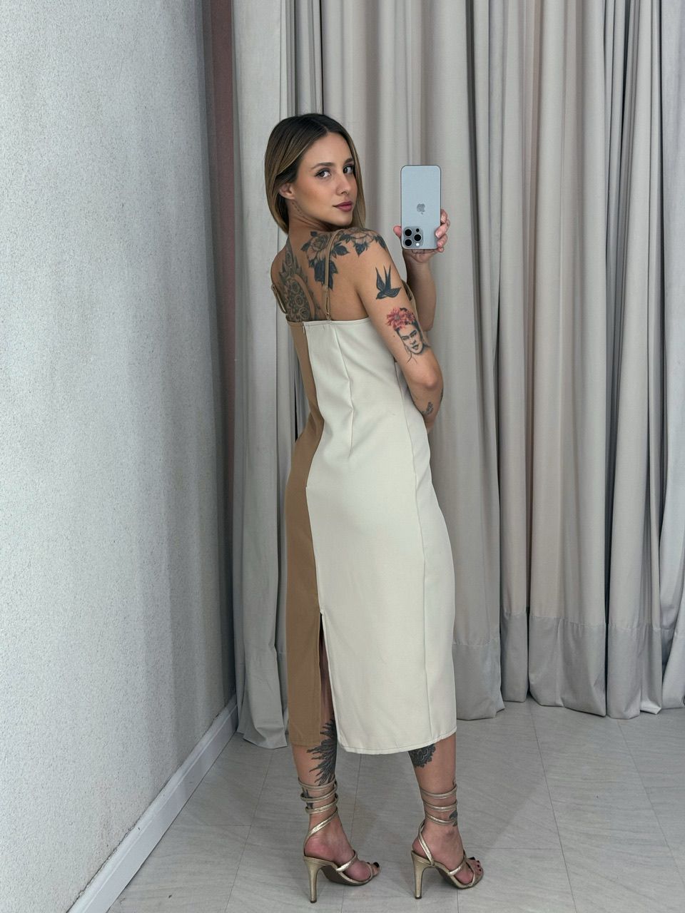 VESTIDO TACIANA ALÇA NUDE/VERDE