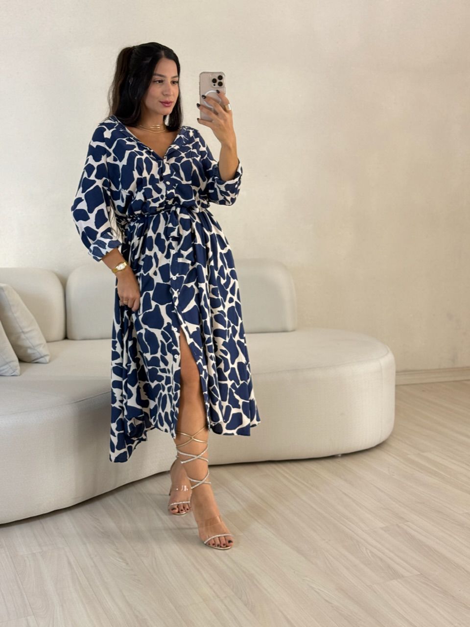 VESTIDO MARISA BOTÕES AZUL - 0057260109 - CAROLLA FERRARO