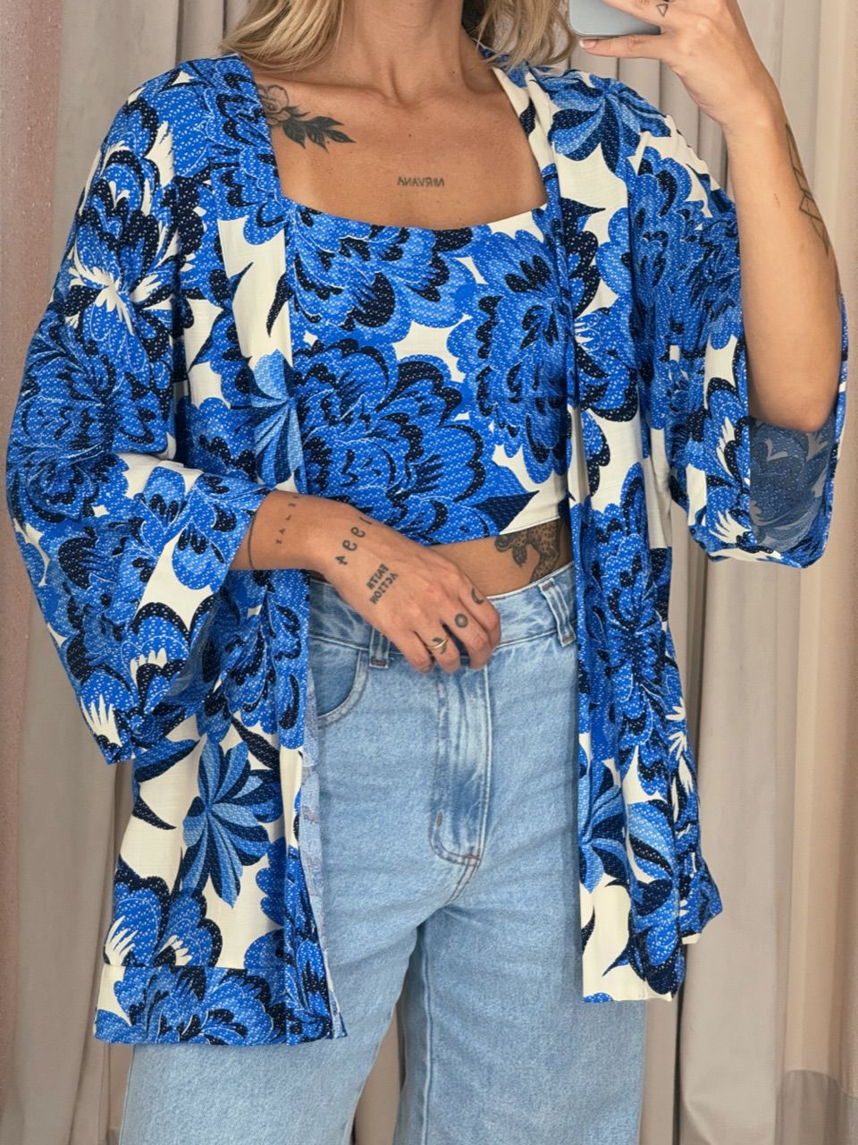 CONJUNTO KIMONO LARA TOP AZUL