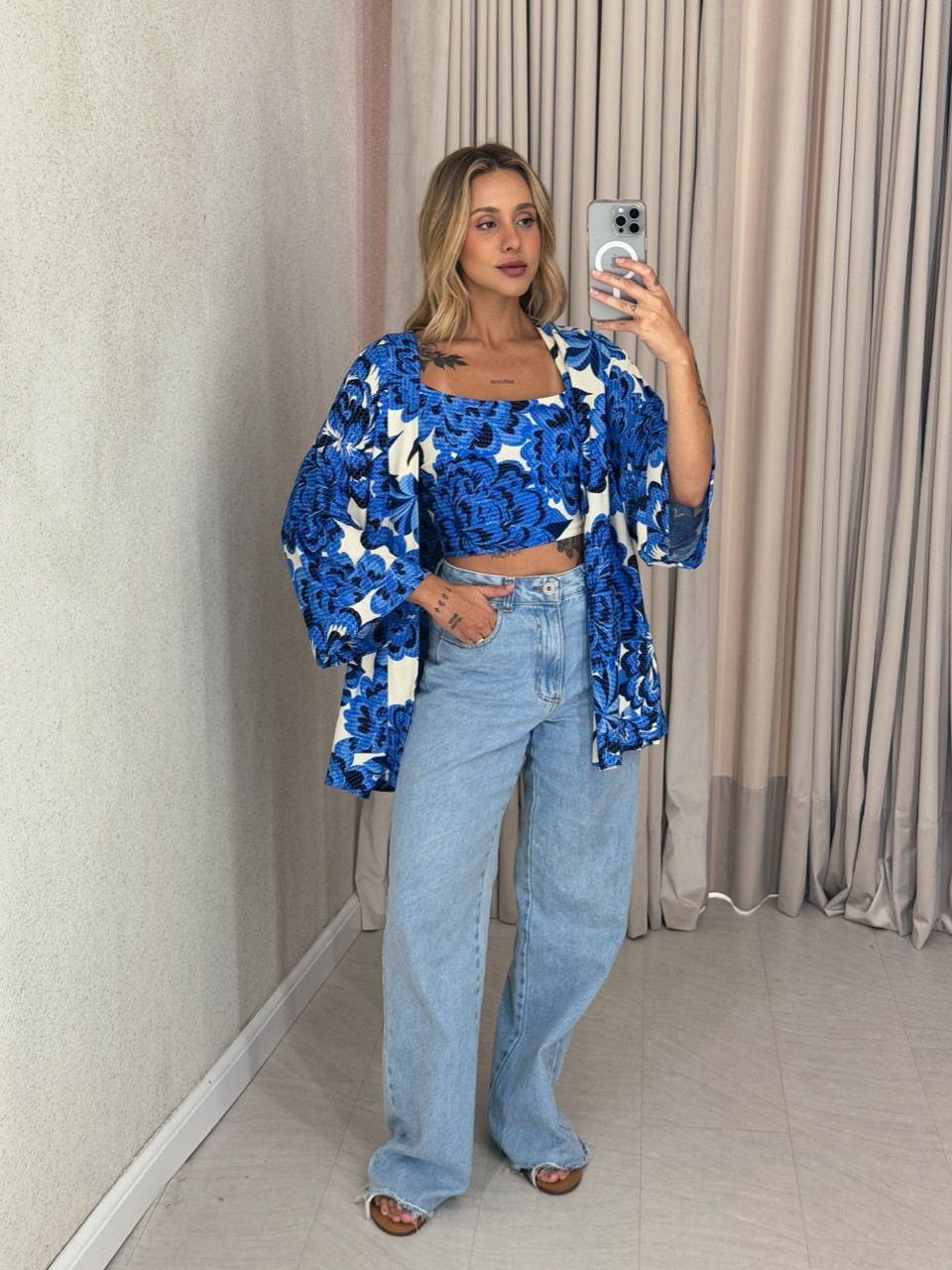 CONJUNTO KIMONO LARA TOP AZUL
