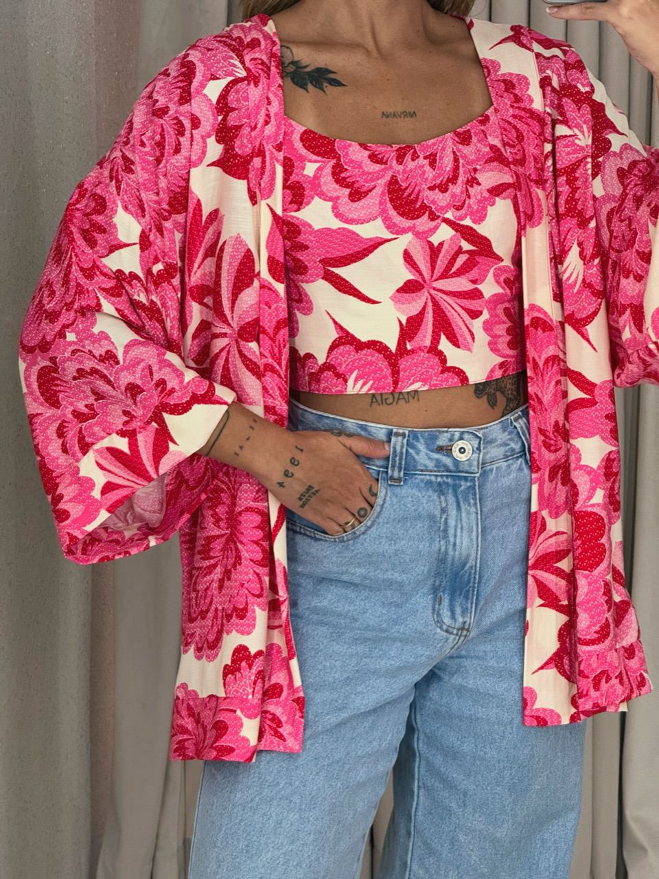 CONJUNTO KIMONO LARA TOP ROSA