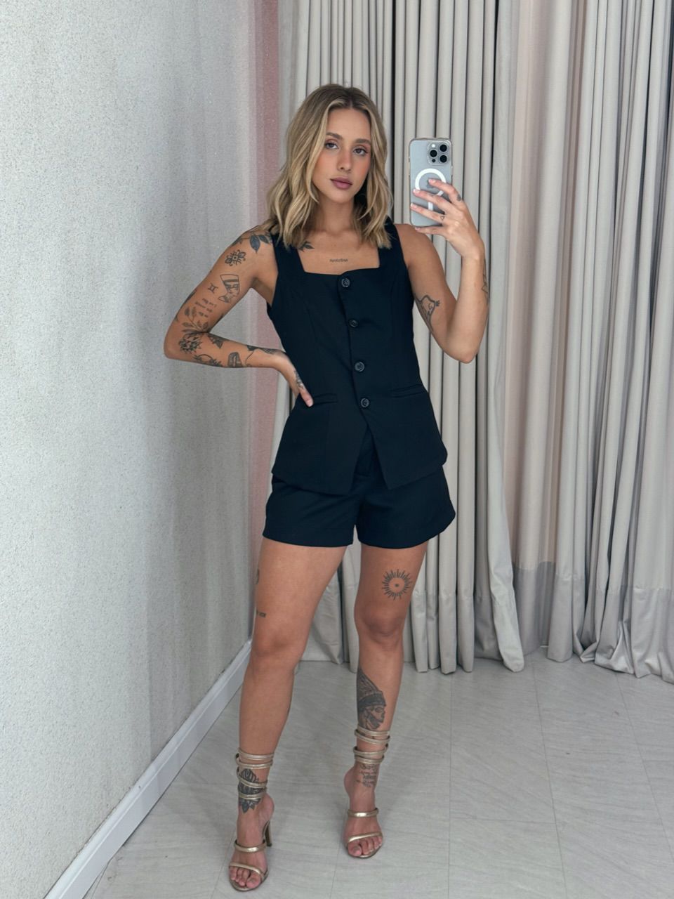 CONJUNTO LEILA SHORT COLETE PRETO - 0058420032 - CAROLLA FERRARO