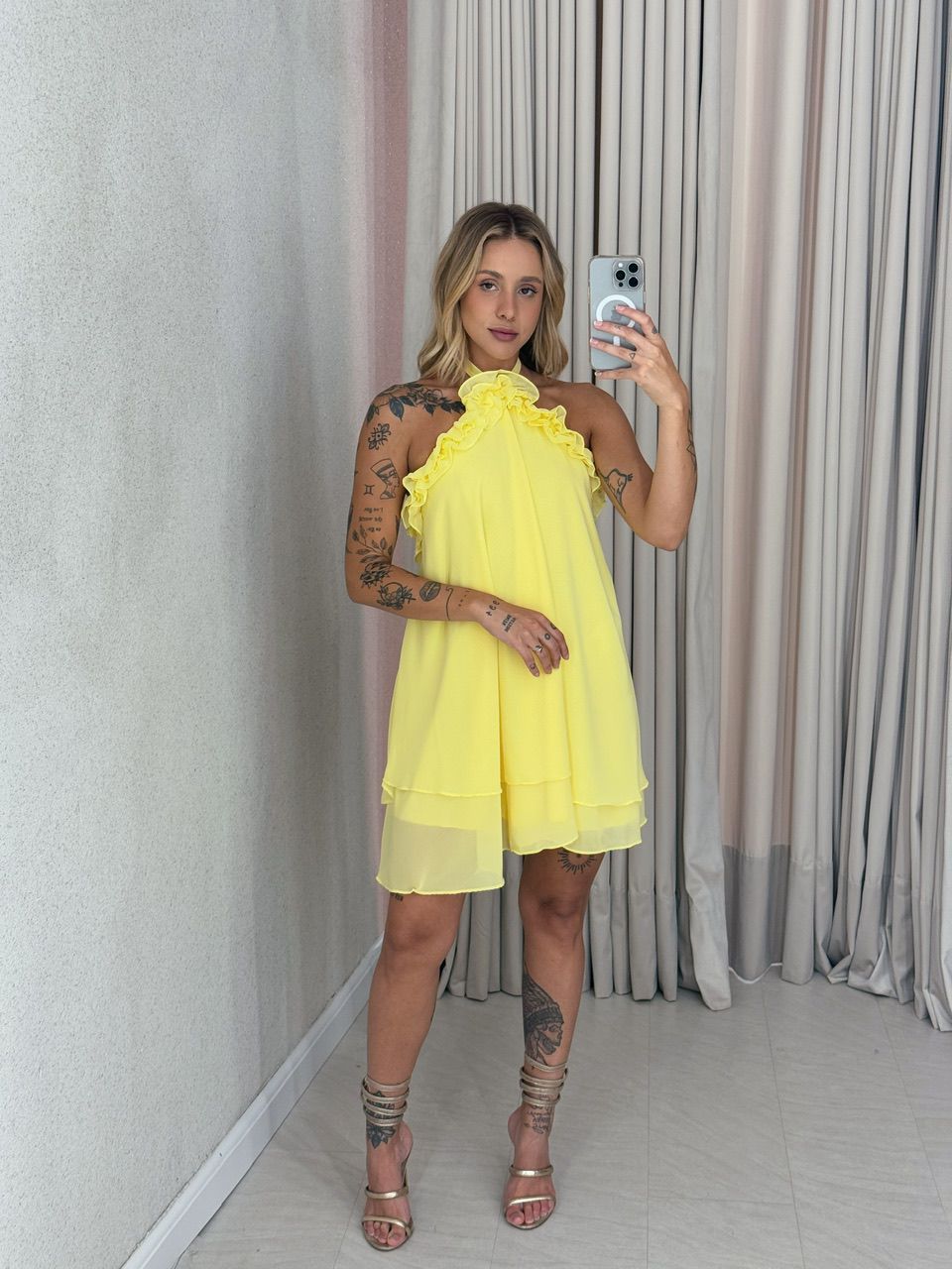 VESTIDO JULIETTE CURTO AMARELO - 0058320111 - CAROLLA FERRARO