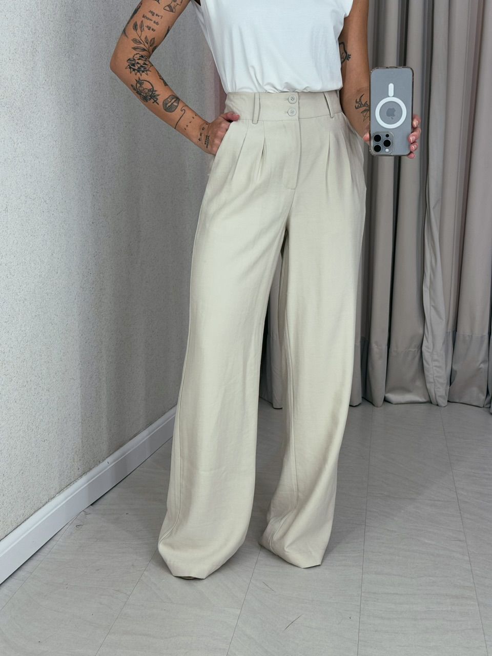 CALÇA EVELYN PANTALONA Areia