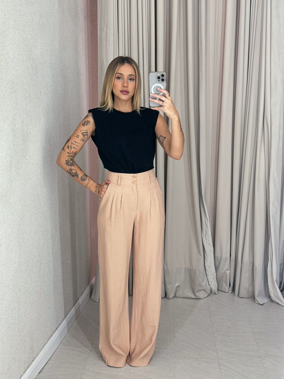 CALÇA EVELYN PANTALONA Nude - 0059350049 - CAROLLA FERRARO