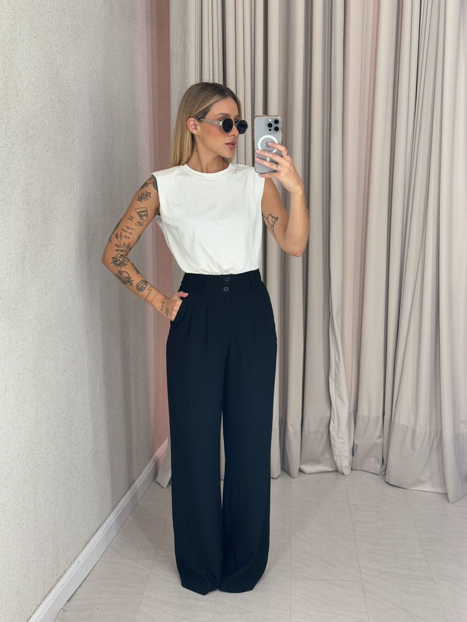 CALÇA EVELYN PANTALONA preto
