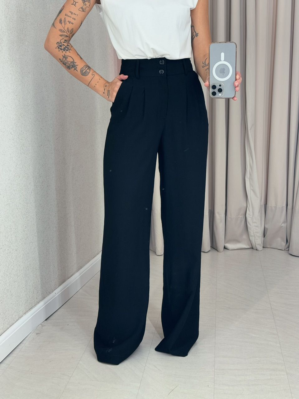 CALÇA EVELYN PANTALONA preto - 0059350032 - CAROLLA FERRARO
