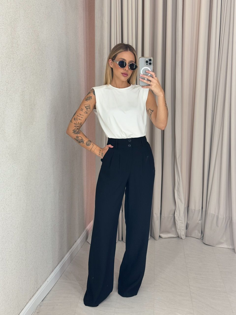 CALÇA EVELYN PANTALONA preto