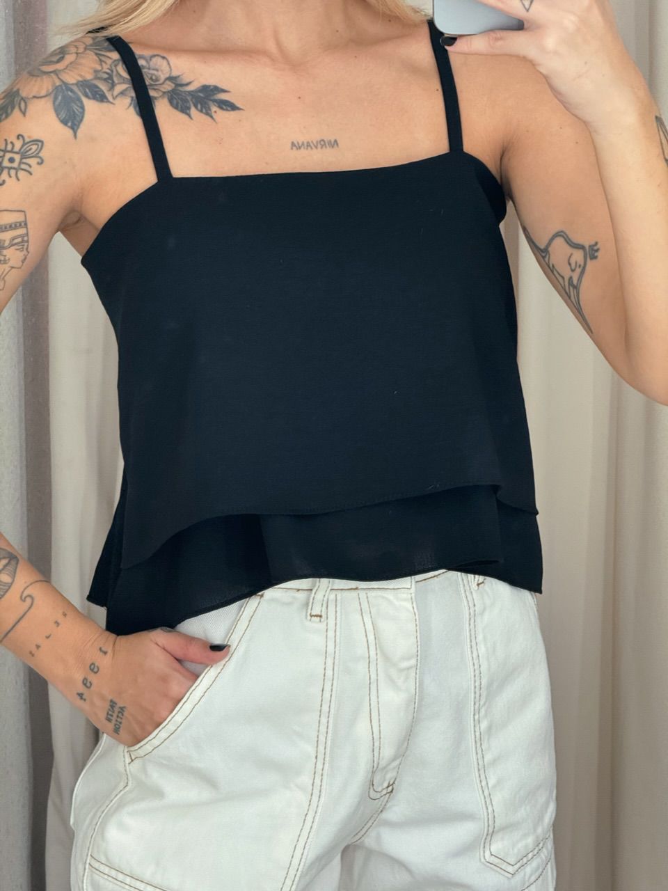 CROPPED SANDRA COSTAS ABERTAS PRETO