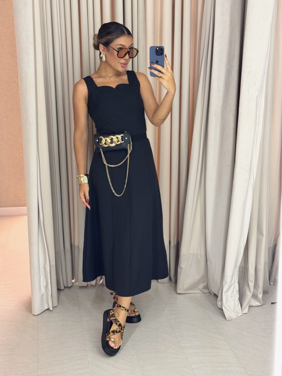 VESTIDO RAQUEL MIDI PRETO - 0061230032 - CAROLLA FERRARO