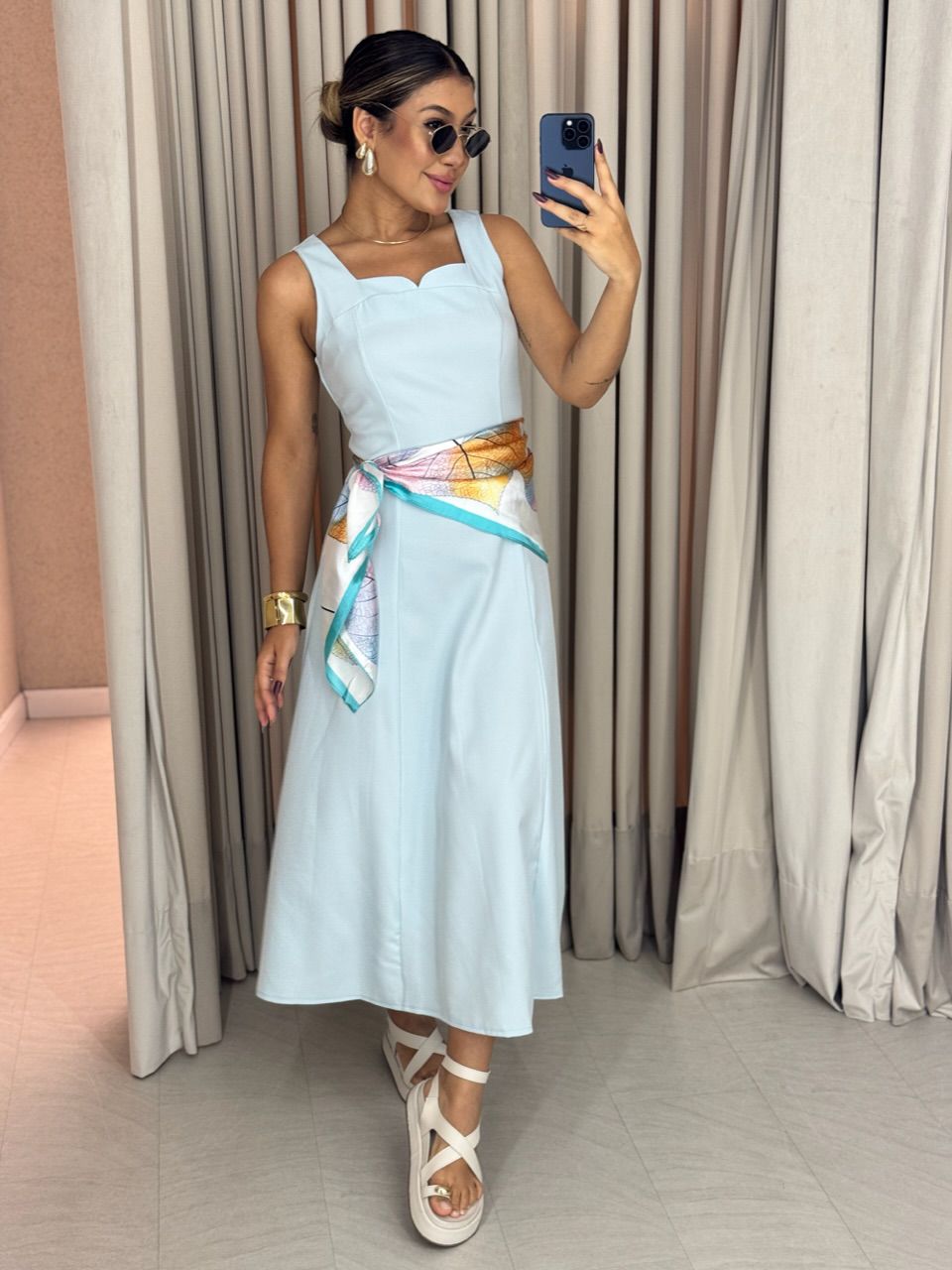 VESTIDO RAQUEL MIDI AZUL - 0061230109 - CAROLLA FERRARO